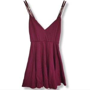 Windsor Burgundy Burgundy Strappy V Neck Cross Back Flare Skater Dress
